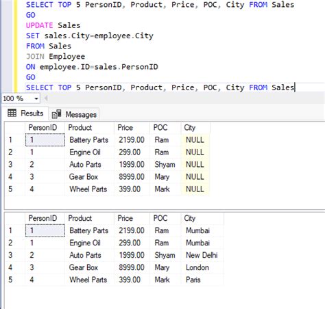 sql update query with parameters.